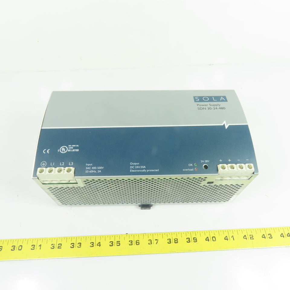 SOLA SDN 30-24-480 24V/30A 3PH DIN Rail Switching Power Supply 400-500VAC Input