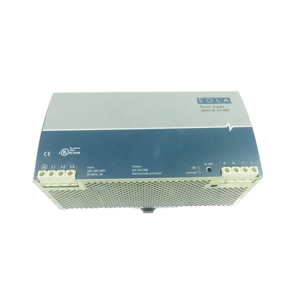 SOLA SDN 30-24-480 24V/30A 3PH DIN Rail Switching Power Supply 400-500VAC Input