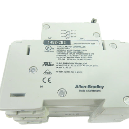 Allen-Bradley 1492-CB3-G020 2A 3-Pole Manual Circuit Breaker 480Y/277V 3Ph