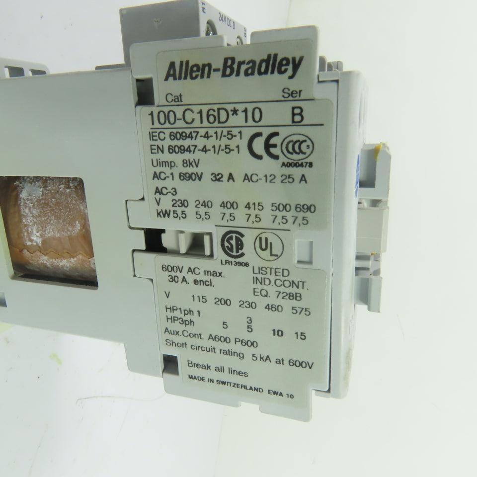 Allen-Bradley 100-C16D*10 16A 3-Pole IEC Contactor 24VDC Coil 600VAC Max