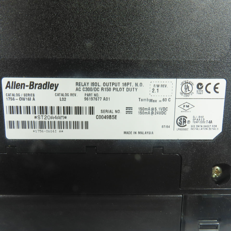 Allen-Bradley 1756-OW16I 16-Point Relay Output Module Ser A F/W Rev 2.1