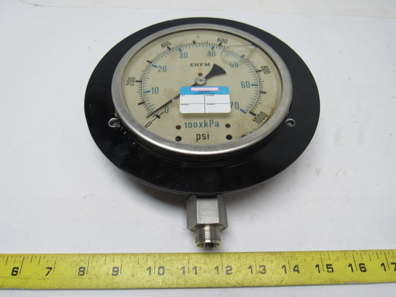 ENFM 6" Flanged Mount Liquid Filled Pressure Gauge 0-1000 Psi 1/2" npt Bottom
