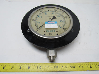 ENFM 6" Flanged Mount Liquid Filled Pressure Gauge 0-1000 Psi 1/2" npt Bottom