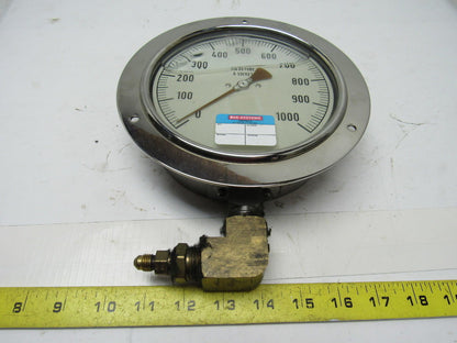 6" Flanged Mount Liquid Filled Pressure Gauge 0-1000 Psi 1/2" npt Bottom