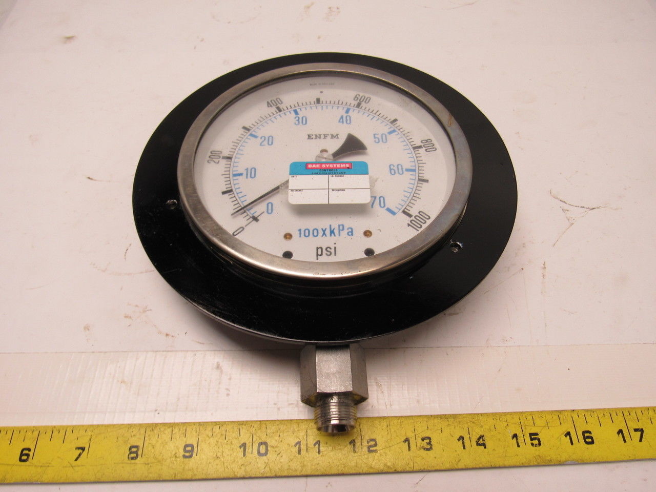 ENFM 6" Flanged Mount Pressure Gauge 0-1000 Psi 1/2" npt Bottom