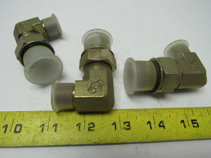 Hydraulic Fitting 90° Elbow, 3/8 ORFS x 1 ORB Male -16 Straight Thread Lot of 3