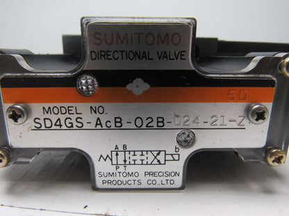 Sumitomo SD4GS-AcB-02B-D24-21-Z WD-21B-07 Directional Control Valve 24VDC