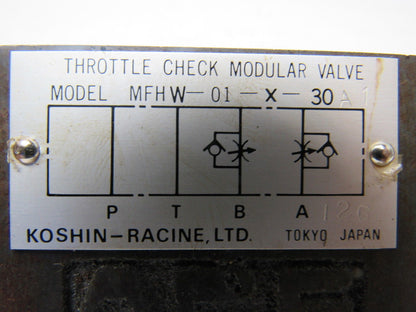 BrandKoshin-Racine MFHW-01-X-30A Throttle Check Modular Hydraulic Valve Mazak