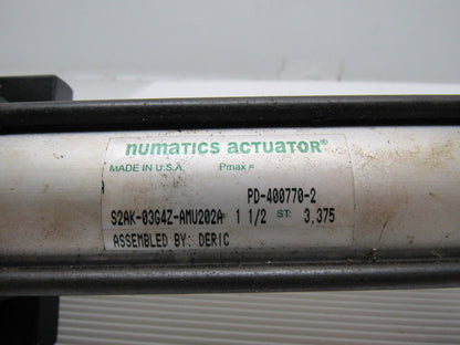 Numatics S2AK-03G4Z-AMU202A 1-1/2 Bore 3.375" Stroke Multi Position Air Cylinder