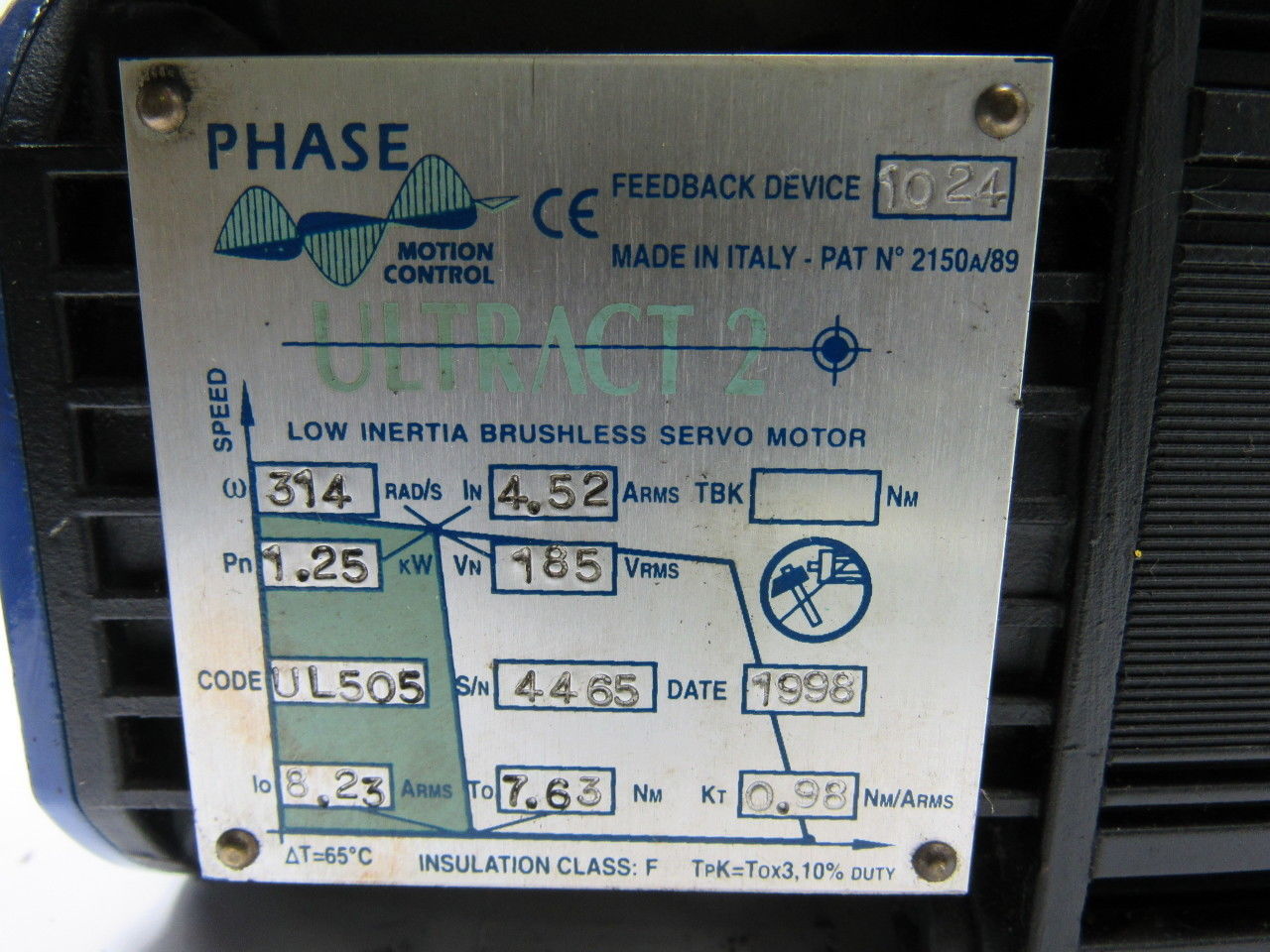Phase Motion Control UL505 Brushless Servo Motor W/Minigear 100-10