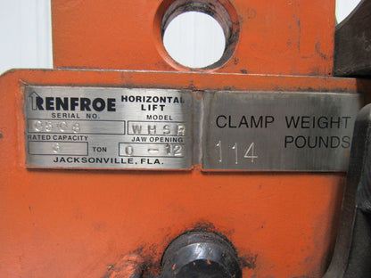RENFROE WHSR 6 Ton Capacity Vertical Sheet Plate Lifting Clamp 0-12" Range