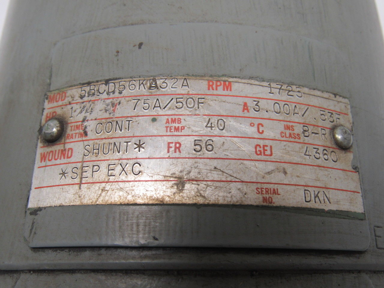 GE General Electric 5BCD56KA32A 1/4 HP DC Electric Motor 56 Frame 1725RPM