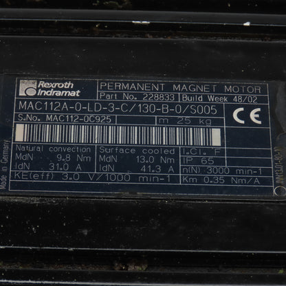 Rexroth Indrmat MAC112A-0-LD-3-C/130-B-0/S005 13.0Nm Servo Motor 300RPM