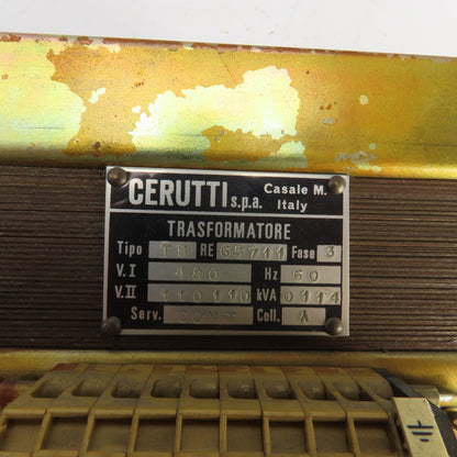 Cerutti Type TB 0114kVA Transformer Primary 480V Secondary 110V 3PH 60HZ