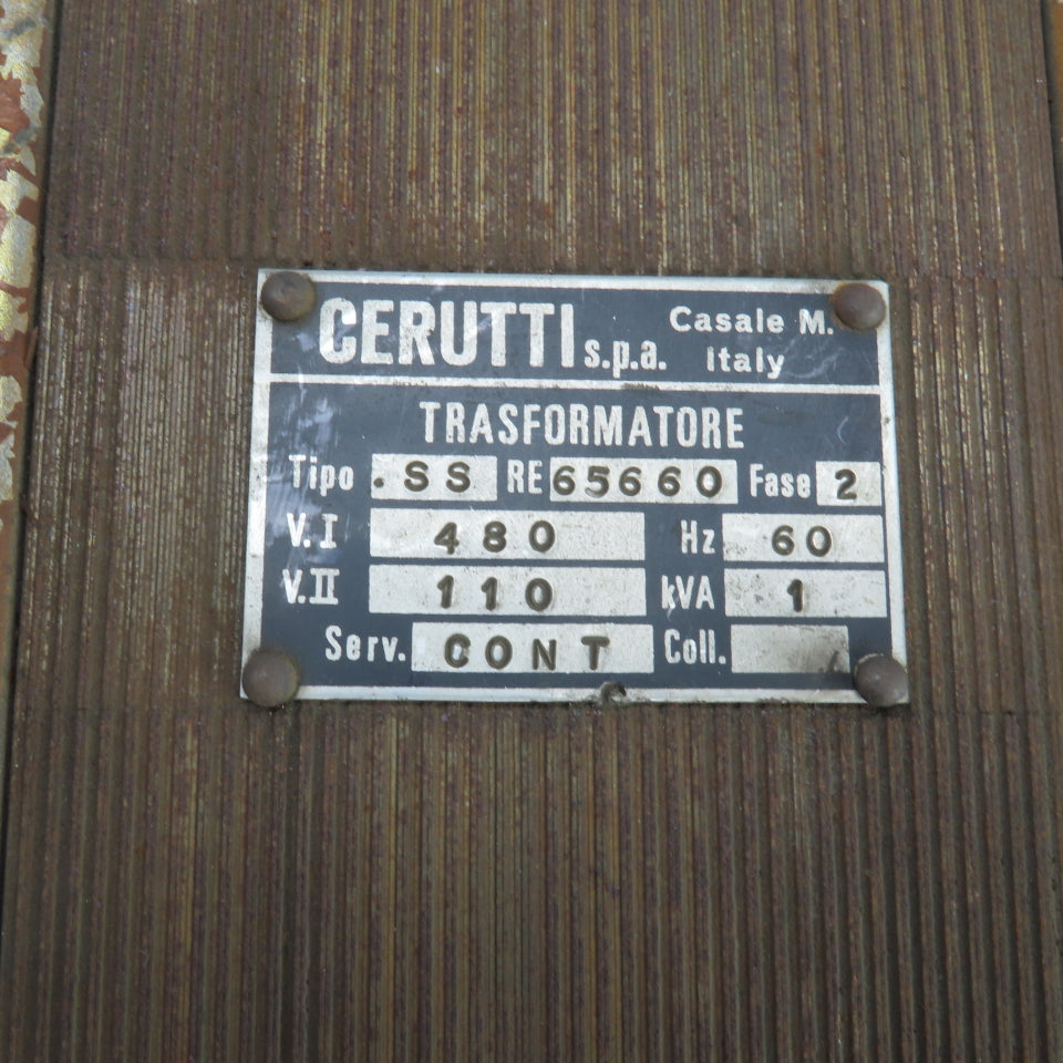 Cerutti Type SS 1kVA Transformer Primary 480V Secondary 110V 1PH 60HZ