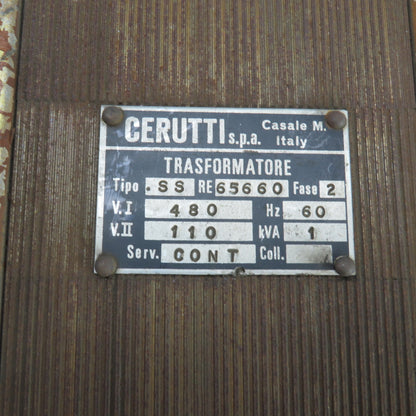 Cerutti Type SS 1kVA Transformer Primary 480V Secondary 110V 1PH 60HZ