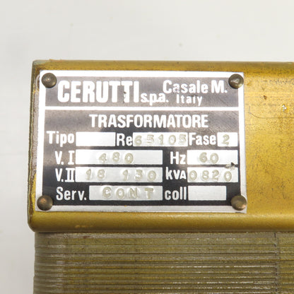 Cerutti 0820kVA Transformer Primary 480V Secondary 130 / 18V 1PH 60HZ