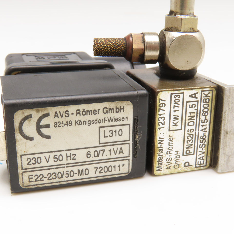 AVS Romer E22-230/50-M0 230V 50Hz Solenoid Valve 10-32 Ports