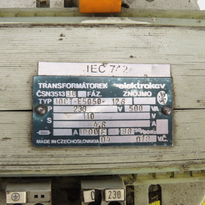 Elektrkov 10CT-E5050-126 500VA Transformer Pri 230V Sec 110V 50/60HZ