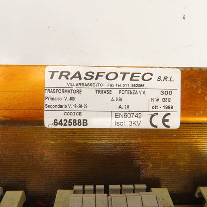 Trasfotec SRL 642588B 300VA Transformer Pri 480V 0.36A Sec 18/20/22V 9.6A 3PH