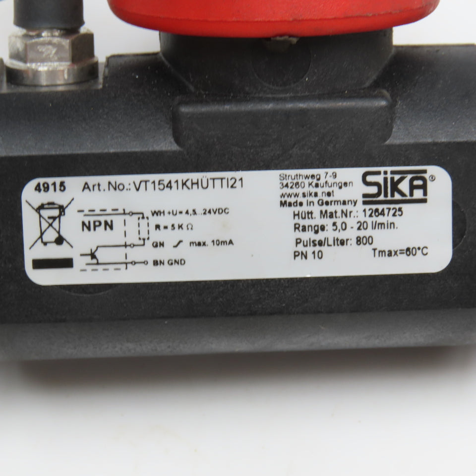 Sika VT1541KHUTTI21 5.2-20L/Min Flow Meter 800 Pulse/Liter 12mm Push To Connect
