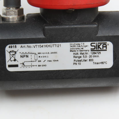 Sika VT1541KHUTTI21 5.2-20L/Min Flow Meter 800 Pulse/Liter 12mm Push To Connect