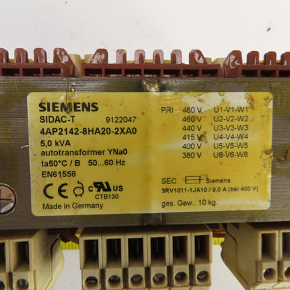 Siemens 4AP2142-8HA20-2XA0 5kVA Autotransformer Pri 380-400-415-440-460-480