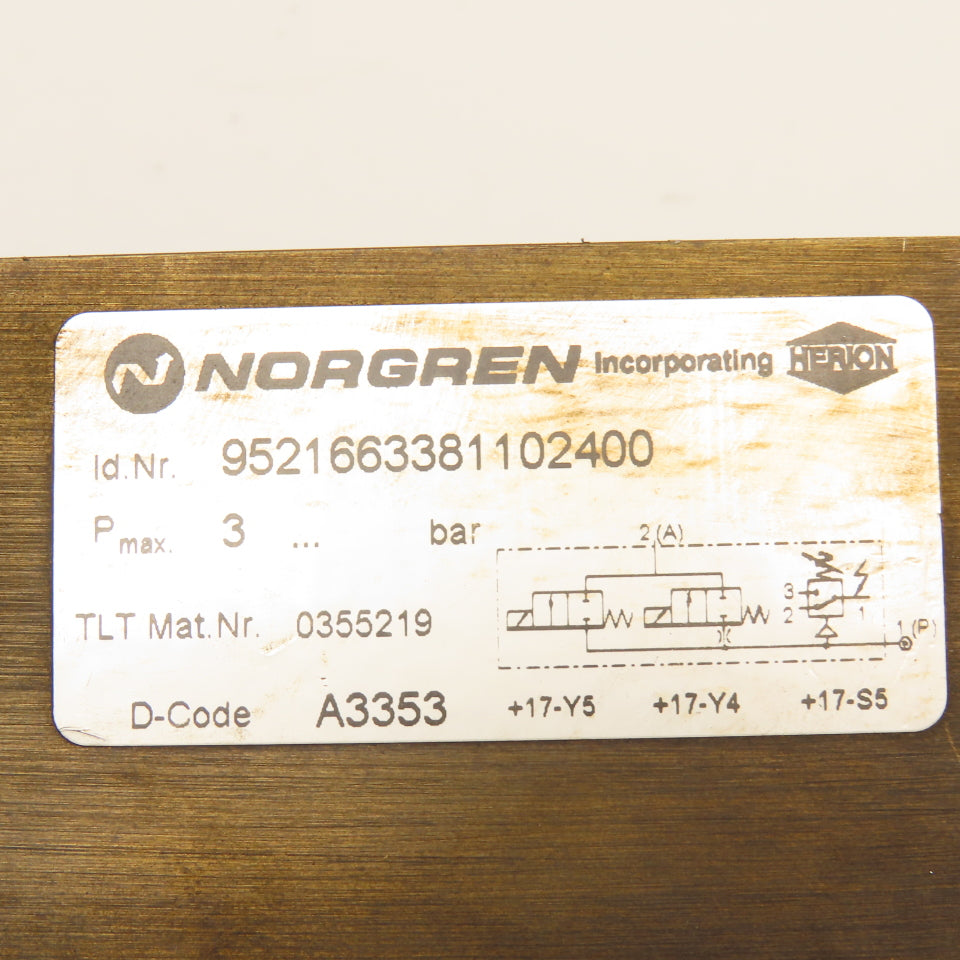 Norgren 9521663381102400 Solenoid Valve Controller 33D Pressure Switch 24V