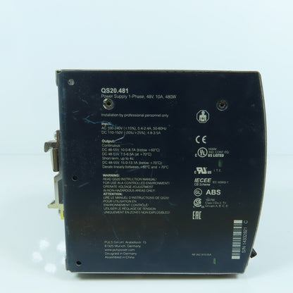Puls QS20.481 Rail Mount 48-55V 10A DC Power Supply 100-240V Input Single Phase