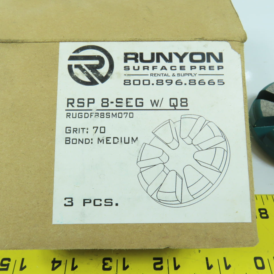 Runyon RSP 8-SEG Diamond Surface Prep Pad 70 Grit Medium Bond Box Of 3