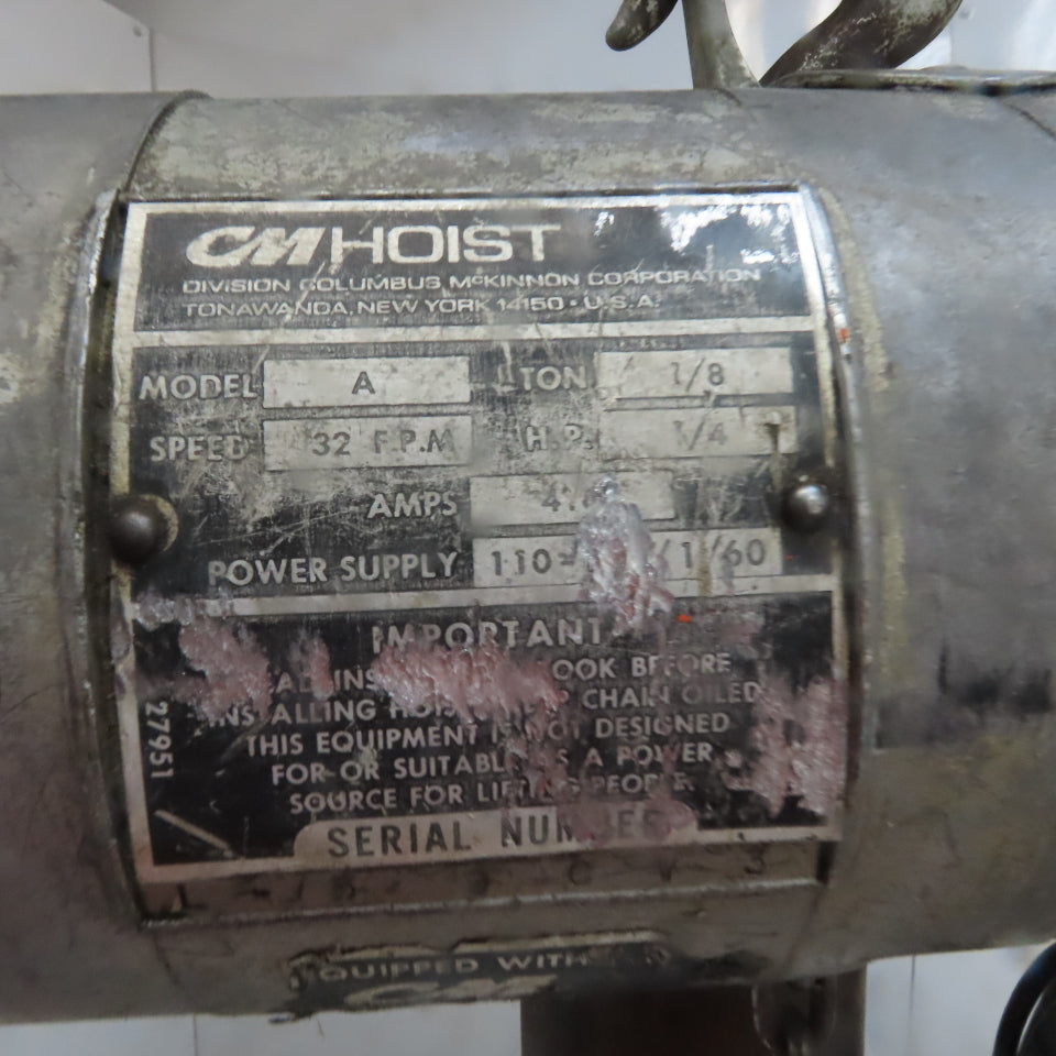Lodestar Model A 1/8 Ton Electric Chain Hoist 10' Lift 32FPM 120V 1Ph