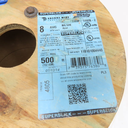 Encore Superslick 8 AWG Strand THHN/THWN-2 Blue Wire 290'