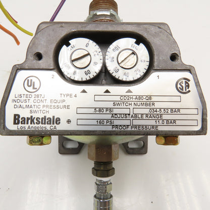 Barksdale CD2H-A80-Q8 Dialmatic Pressure Switch .5-80 PSI