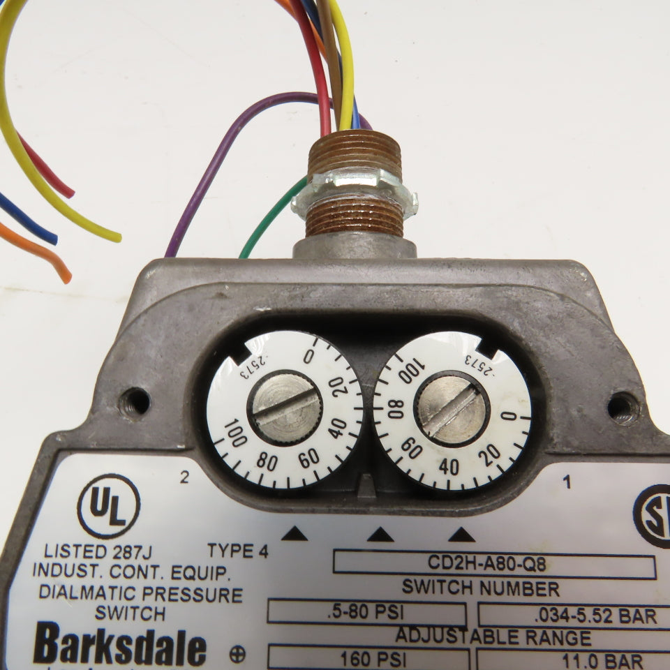 Barksdale CD2H-A80-Q8 Dialmatic Pressure Switch .5-80 PSI