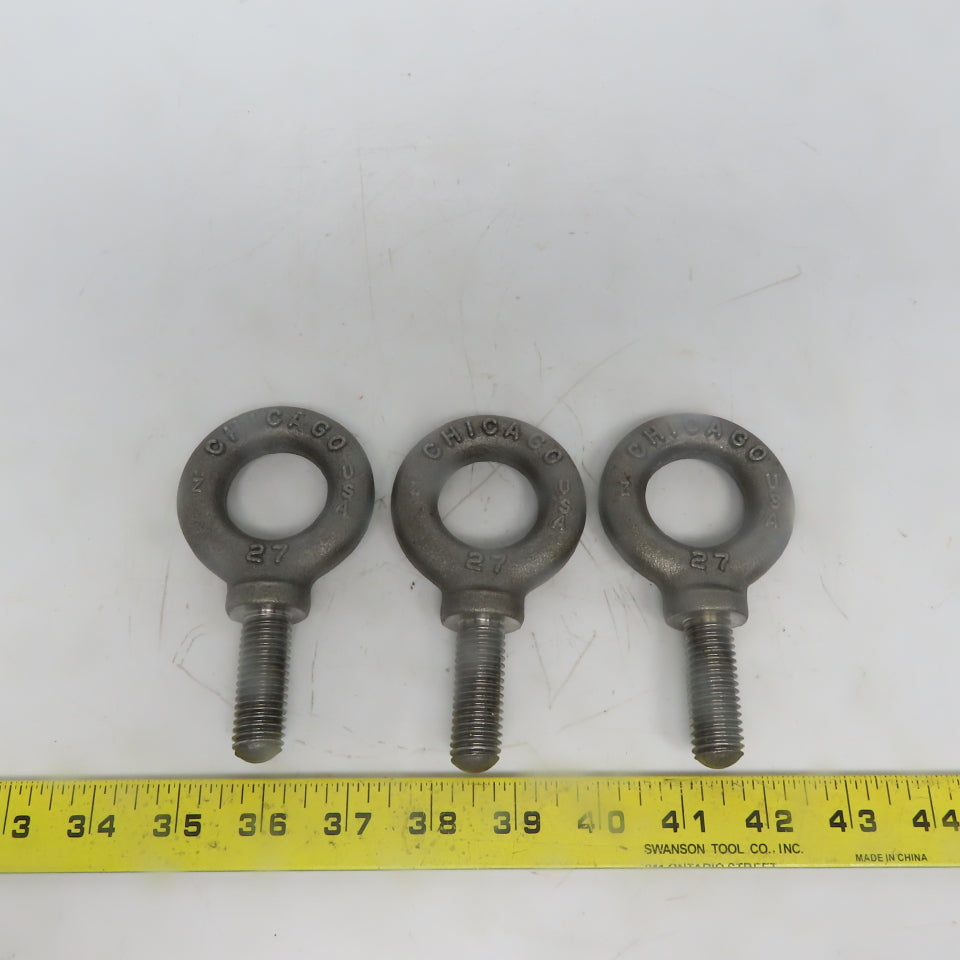 Chicago 27 5/8-11 x 2" Shoulder Style HD Forged Lifting Eye Bolt Lot of 3 USA