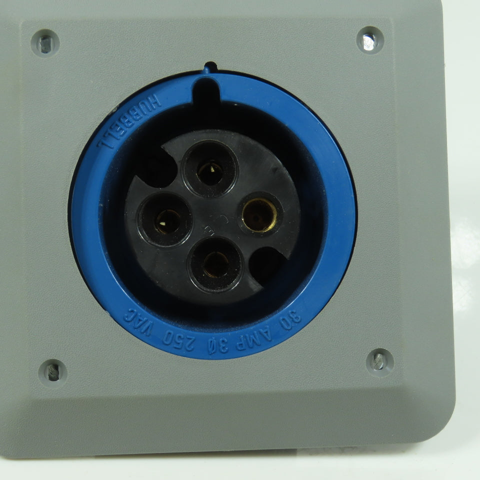Hubbell L430R9 Blue Wall Mount Pin & Sleeve Receptacle 30A 250VAC 3PH