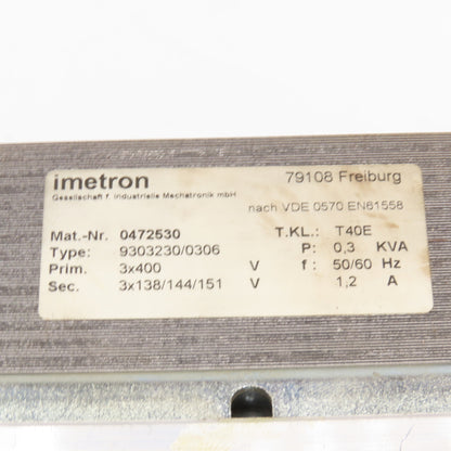 Imetron 0472530 400V Pri 0.3kVa 138-144/151V Sec. Transformer