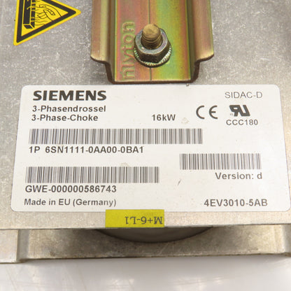 Siemens 1P 6SN1111-0AA00-0BA1 16kW 3Ph Choke