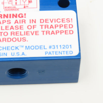 Aladco 311201 Nu-Check Pneumatic N/C Check Valve Manual Override 1/8"NPT