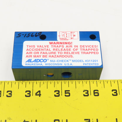 Aladco 311201 Nu-Check Pneumatic N/C Check Valve Manual Override 1/8"NPT