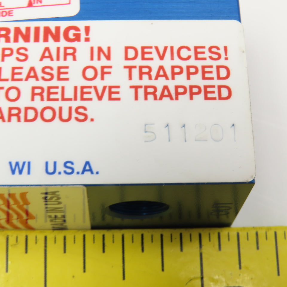 Aladco Nu-Check 511201 Pneumatic N/C Check Valve Manual Override 1/4"NPT