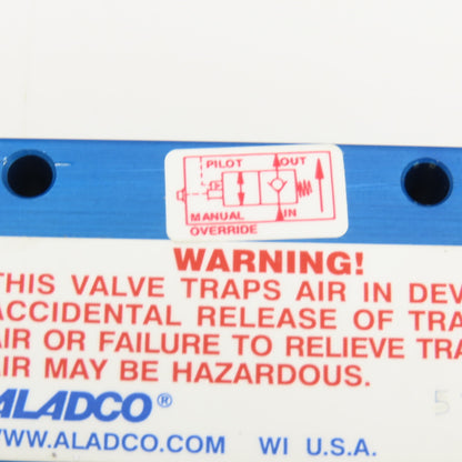 Aladco Nu-Check 511201 Pneumatic N/C Check Valve Manual Override 1/4"NPT