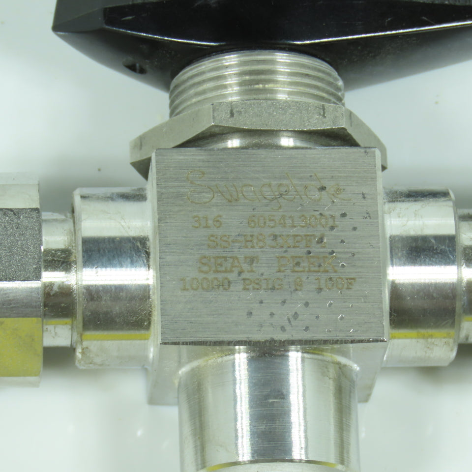 Swagelok SS-H83XPF4 3-Piece High Pressure 3-Way Ball Valve 10,000PSIG 1/4" FNPT