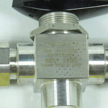 Swagelok SS-H83XPF4 3-Piece High Pressure 3-Way Ball Valve 10,000PSIG 1/4" FNPT