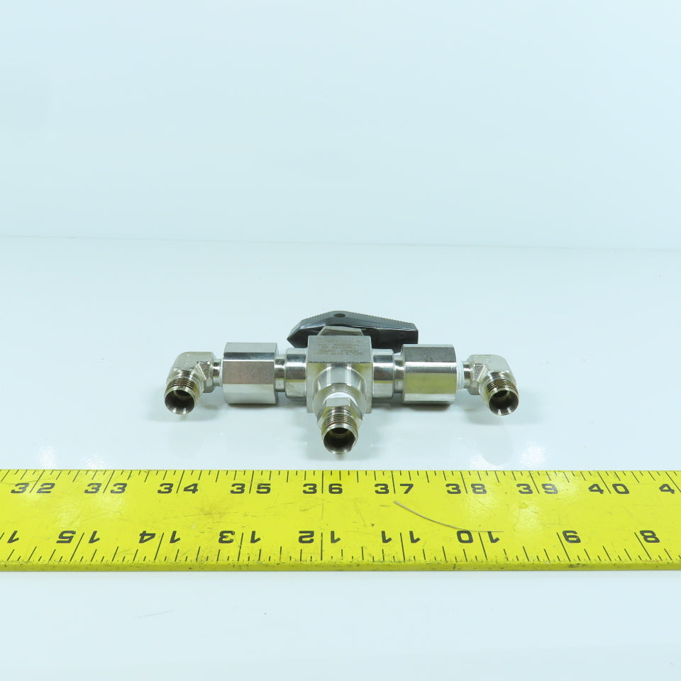 Swagelok SS-H83XPF4 3-Piece High Pressure 3-Way Ball Valve 10,000PSIG 1/4" FNPT