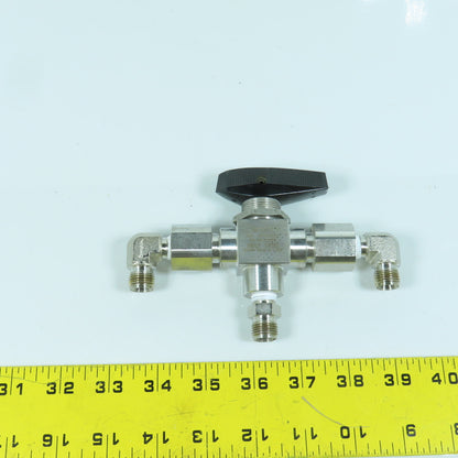 Swagelok SS-H83XPF4 3-Piece High Pressure 3-Way Ball Valve 10,000PSIG 1/4" FNPT