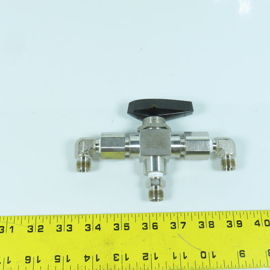 Swagelok SS-H83XPF4 3-Piece High Pressure 3-Way Ball Valve 10,000PSIG 1/4" FNPT