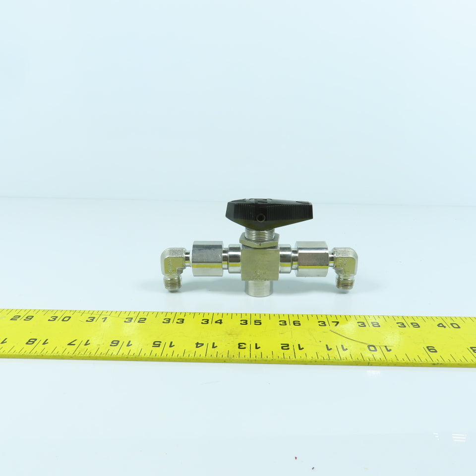 Swagelok SS-H83XPF4 3-Piece High Pressure 3-Way Ball Valve 10,000PSIG 1/4" FNPT