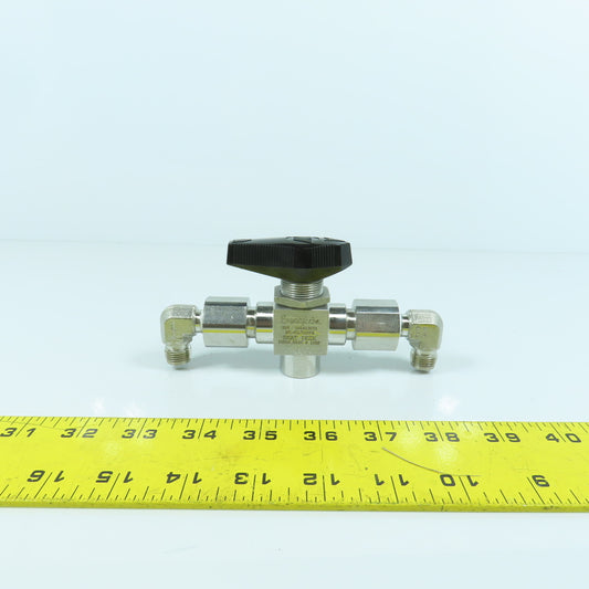 Swagelok SS-H83XPF4 3-Piece High Pressure 3-Way Ball Valve 10,000PSIG 1/4" FNPT