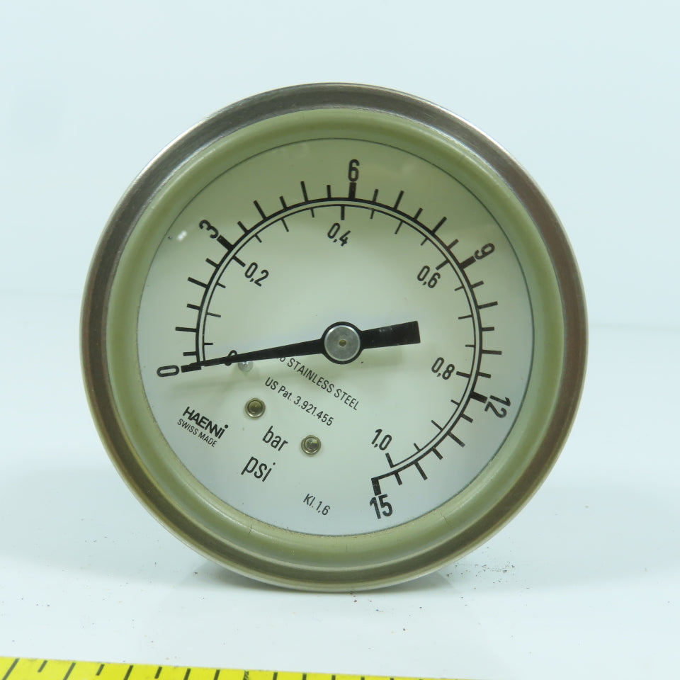 Haenni 0 To 15 PSI 0 to 1 Bar Stainless Steel Pressure Gauge